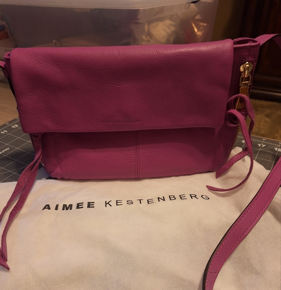 Aimee Kestenberg Magenta Leather Fold-Over Crossbody